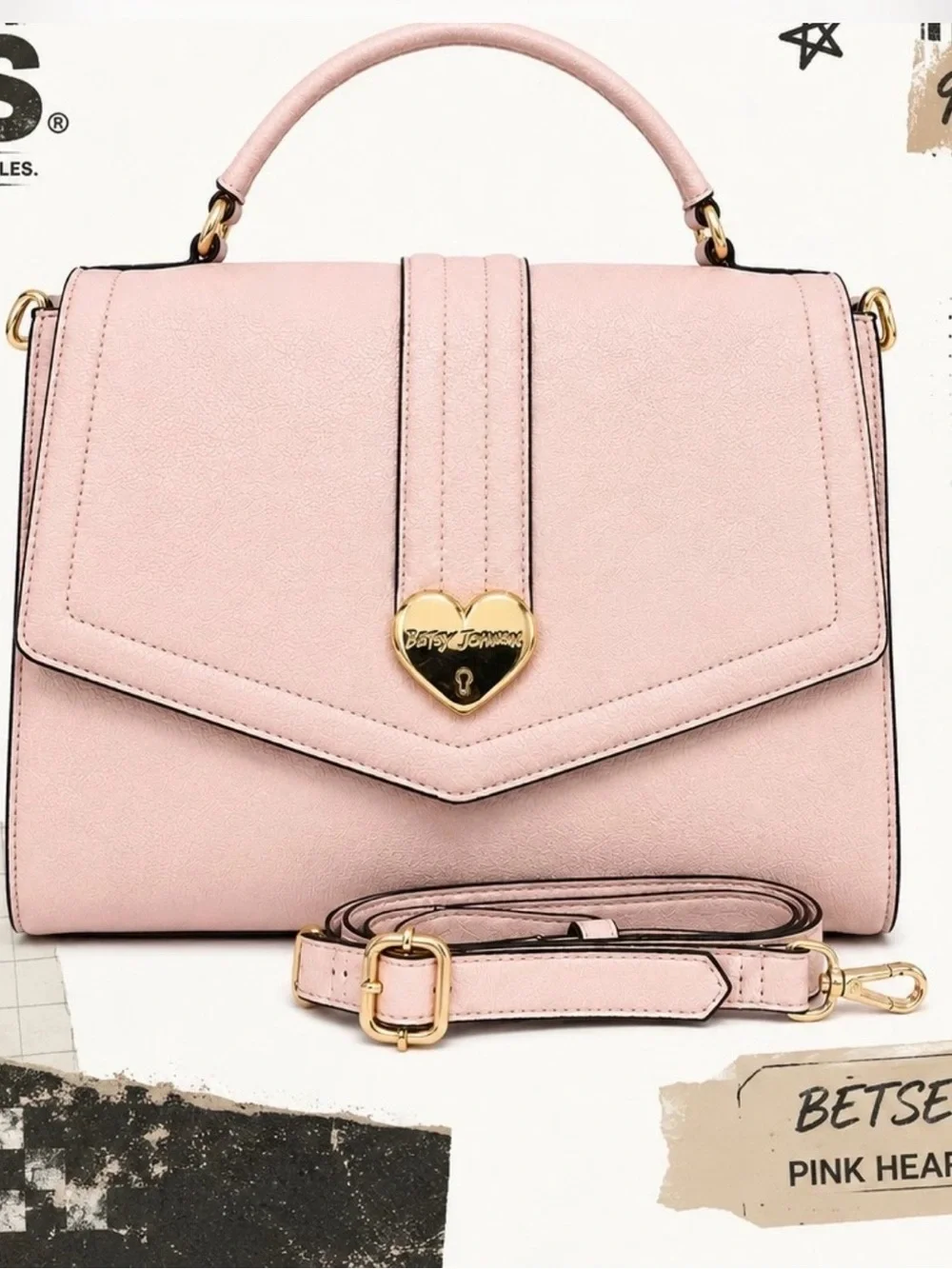 Betsey Johnson Blush Pink Satchel with Gold Heart Lock